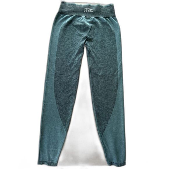 PINK Victoria’s Secret Women Heart Seamless Green Stretch Leggings size Small - Picture 1 of 6
